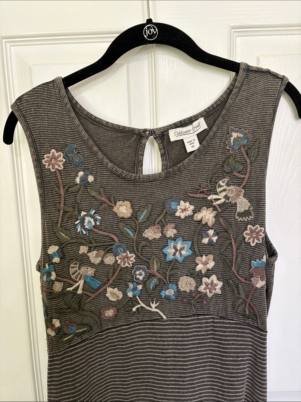 Coldwater Creek Floral Embroidered Striped Sleeveless Maxi Dress BOHO Beach - Picture 4 of 16